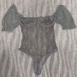 Unbranded Sheer Lace Puff Sleeve Underwire Bodysuit Embroidered Women’s Sz S